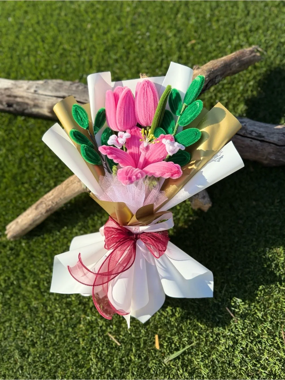 Pink Faux Flower Garland Bouquet - Decorative Home Holiday Arrangement